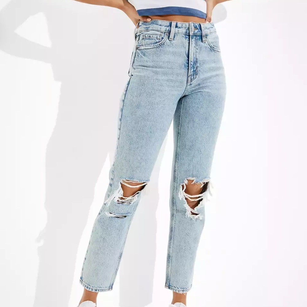 ❌SOLD. Denim&Co Moms Ripped Jeans | High Waist Rise, Blue, size 4 - Picture 2 of 5